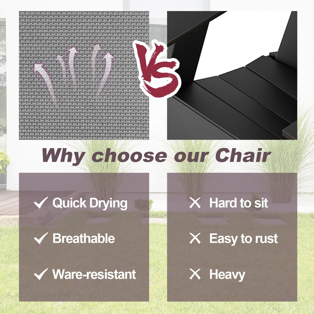 Lot de 4 chaises pliantes d'extérieur avec accoudoirs et dossier - Grises