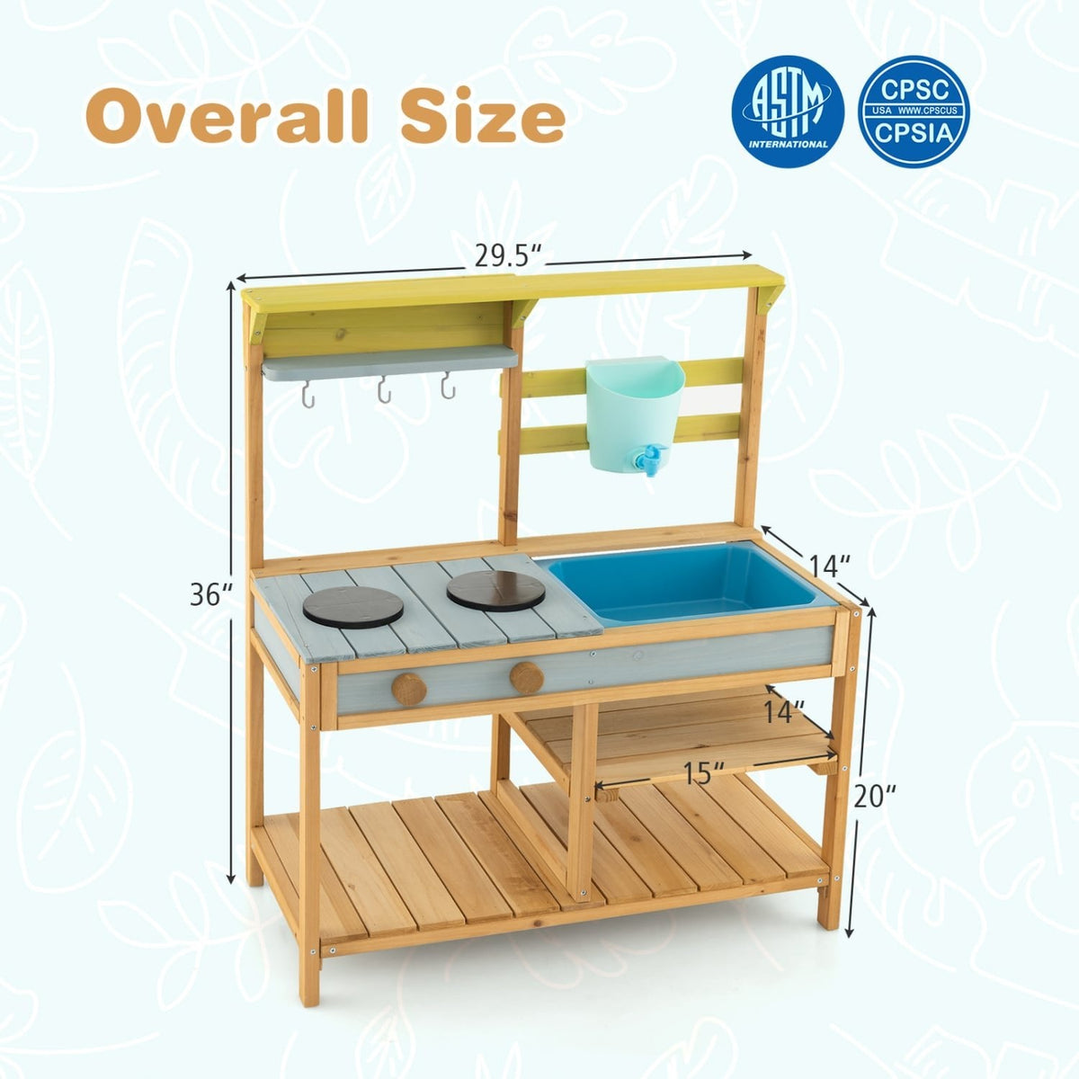 Cocina de barro de exterior para niños con grifo de agua corriente, depósito de agua y fregadero extraíble