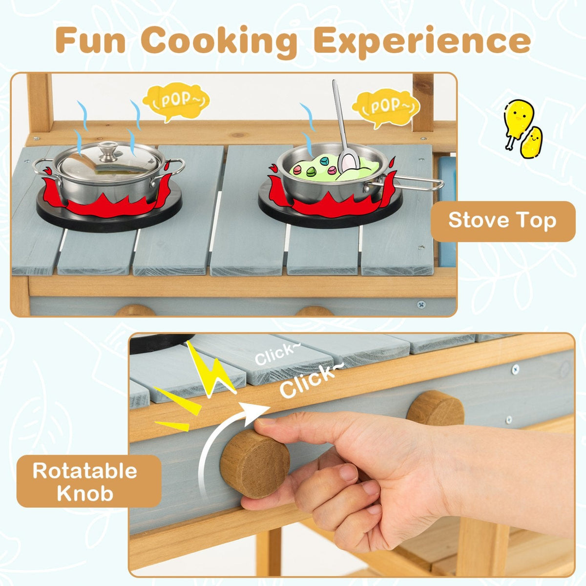 Cocina de barro de exterior para niños con grifo de agua corriente, depósito de agua y fregadero extraíble