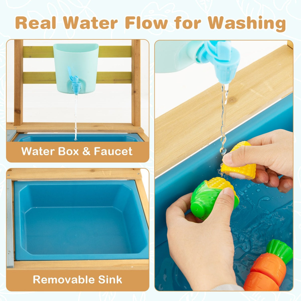 Cocina de barro de exterior para niños con grifo de agua corriente, depósito de agua y fregadero extraíble