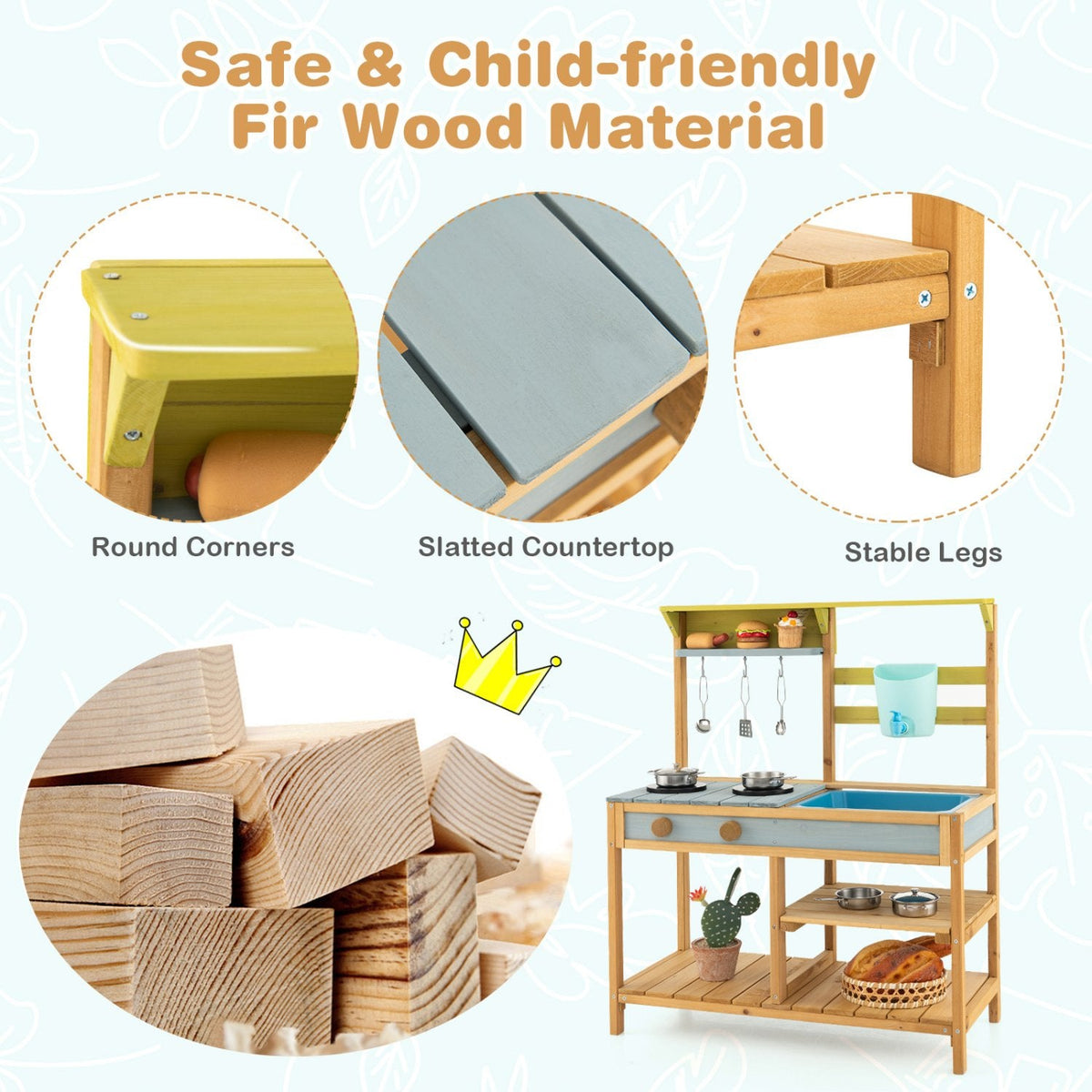 Cocina de barro de exterior para niños con grifo de agua corriente, depósito de agua y fregadero extraíble