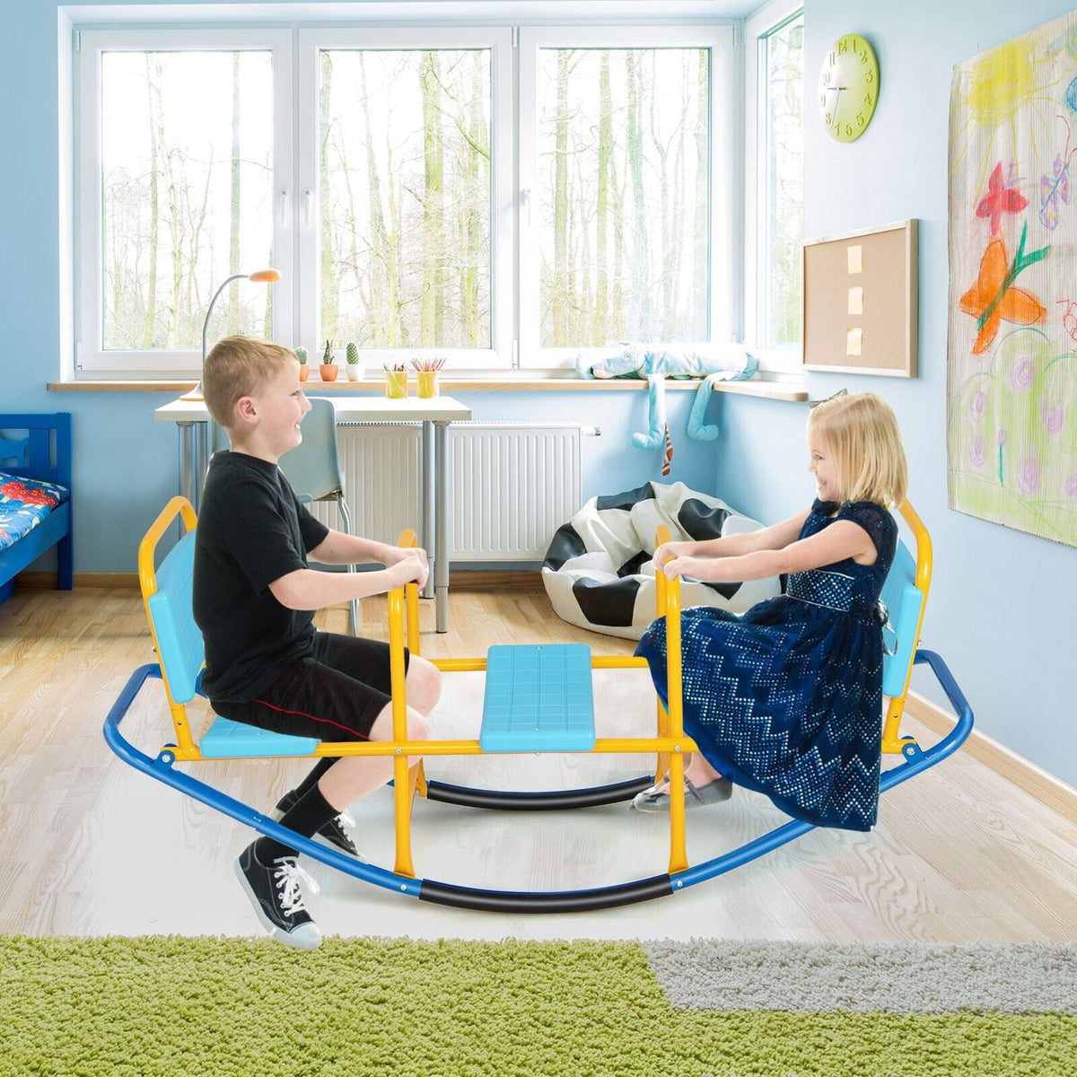 Balancín giratorio infantil para exteriores para niños de 3 a 8 años - Azul