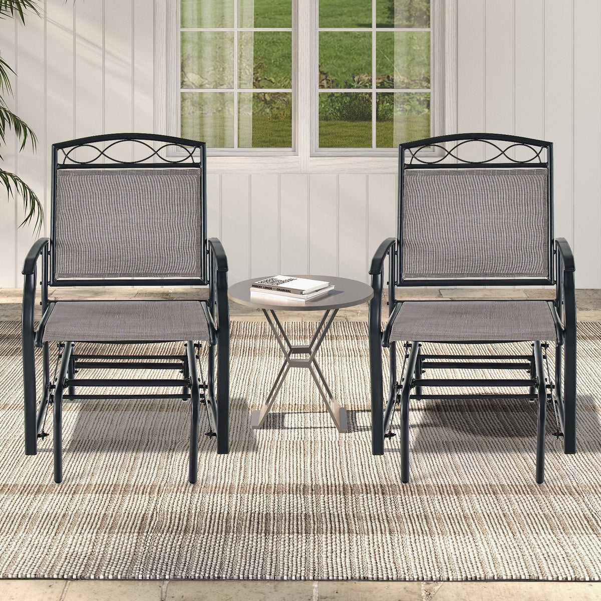 Juego de 2 sillones mecedora metálicos para exterior con tela resistente a la intemperie