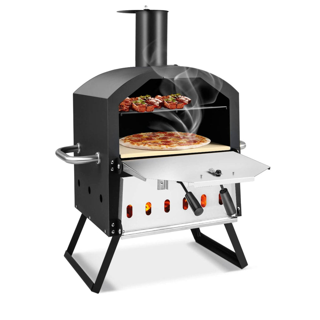 Horno de pizza exterior con asas antiquemaduras y patas plegables - Negro
