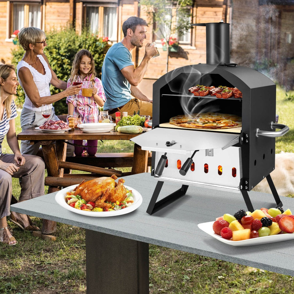 Horno de pizza exterior con asas antiquemaduras y patas plegables - Negro
