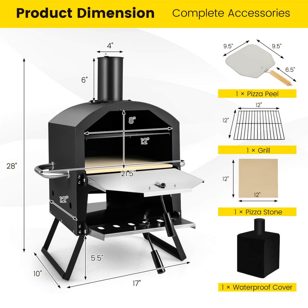 Horno de pizza exterior con asas antiquemaduras y patas plegables - Negro