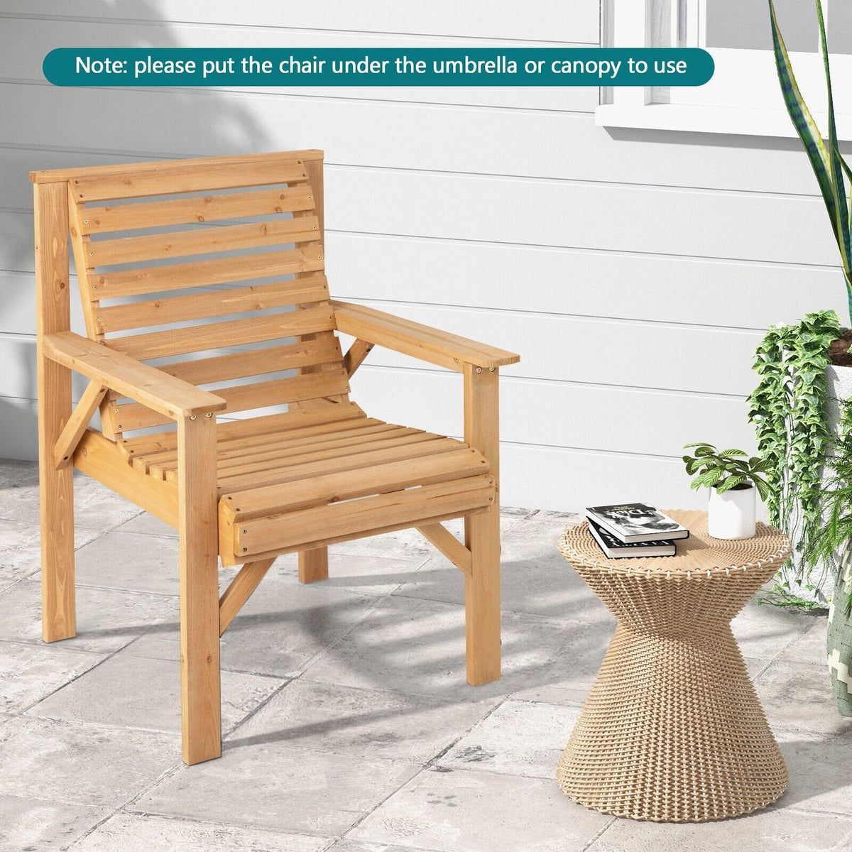 Outdoor-Stuhl aus massivem Tannenholz mit geneigter Rückenlehne – Braun