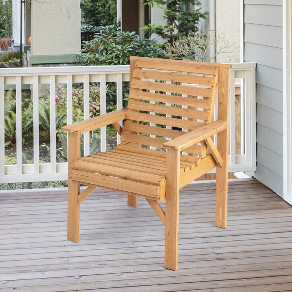 Outdoor-Stuhl aus massivem Tannenholz mit geneigter Rückenlehne – Braun
