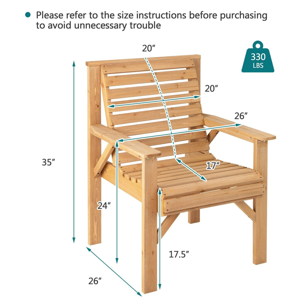 Outdoor-Stuhl aus massivem Tannenholz mit geneigter Rückenlehne – Braun