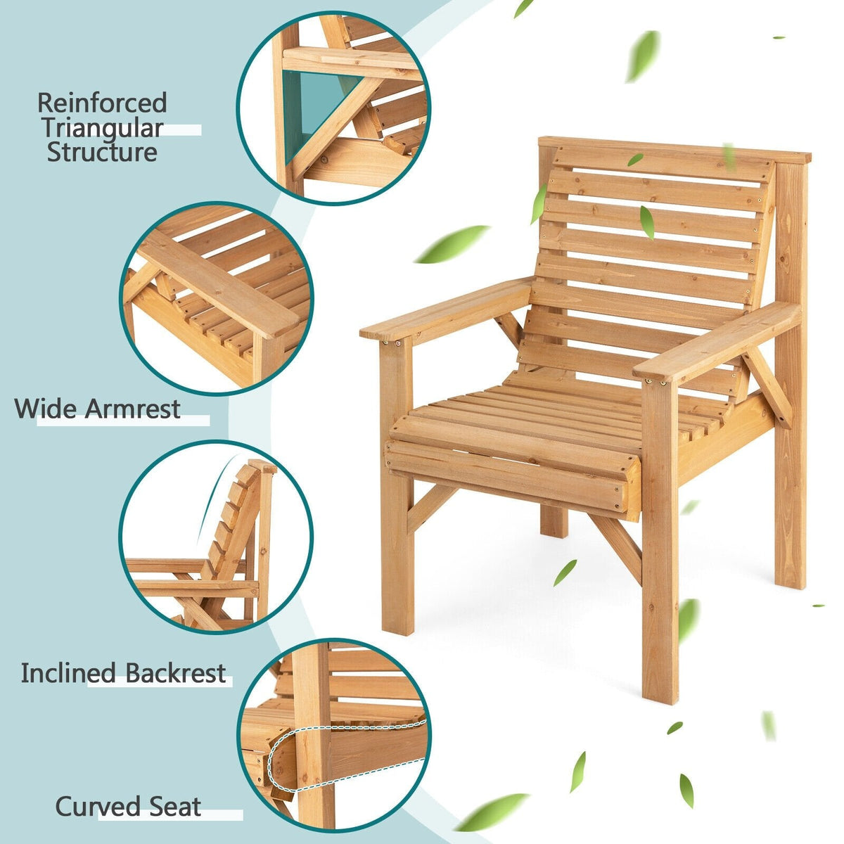 Outdoor-Stuhl aus massivem Tannenholz mit geneigter Rückenlehne – Braun