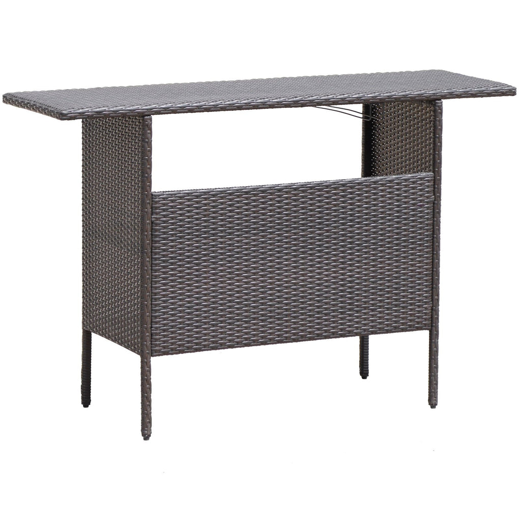 Mesa de bar de mimbre para exteriores con 2 estantes de rejilla metálica