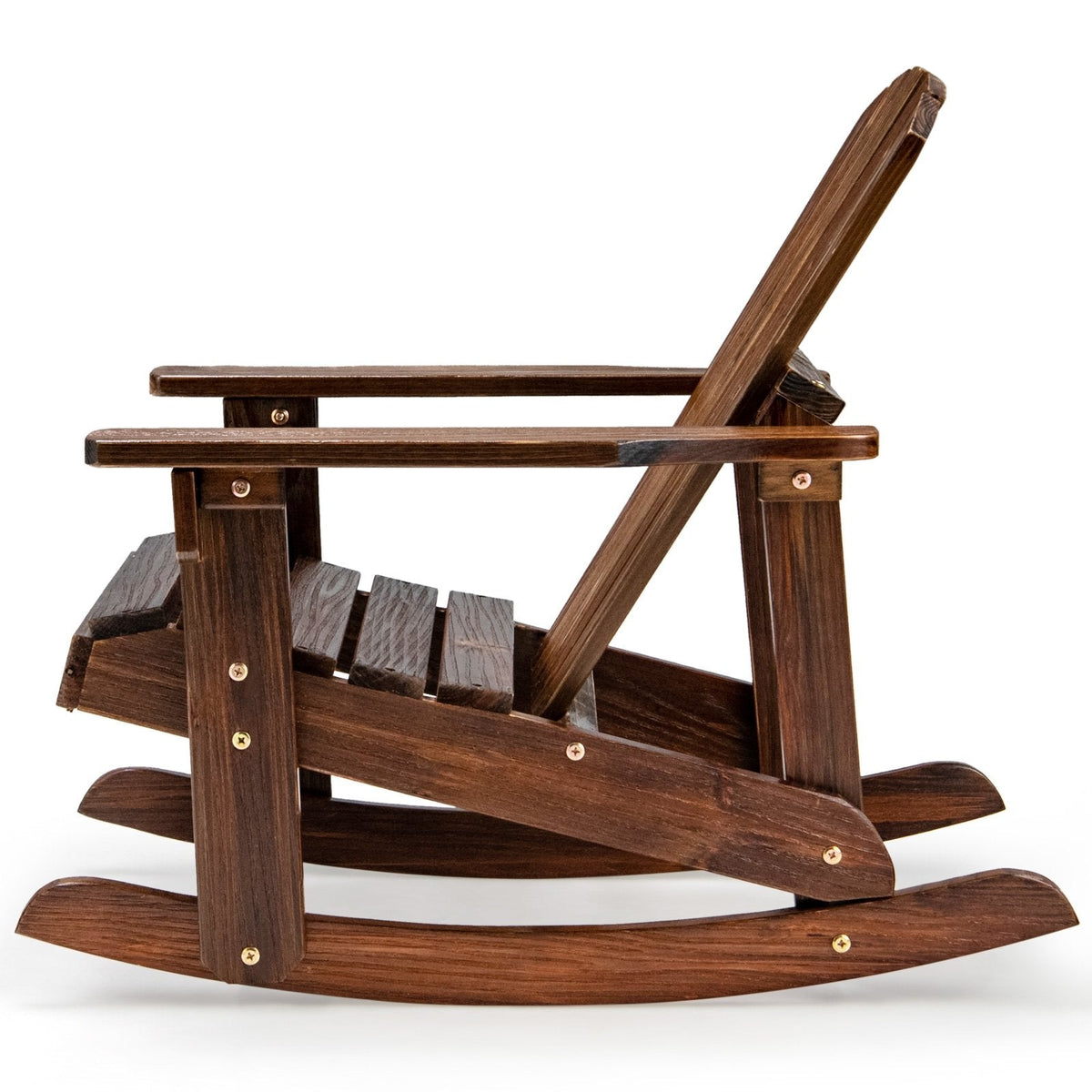 Adirondack-Schaukelstuhl aus Holz für Kinder für den Außenbereich mit Lattensitz – Kaffee