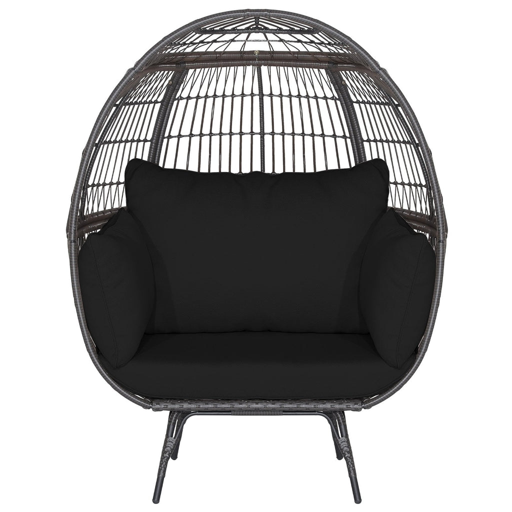 Sillón tipo huevo de mimbre extragrande con 4 cojines y capacidad de 450 lb, negro