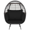 Sillón tipo huevo de mimbre extragrande con 4 cojines y capacidad de 450 lb, negro