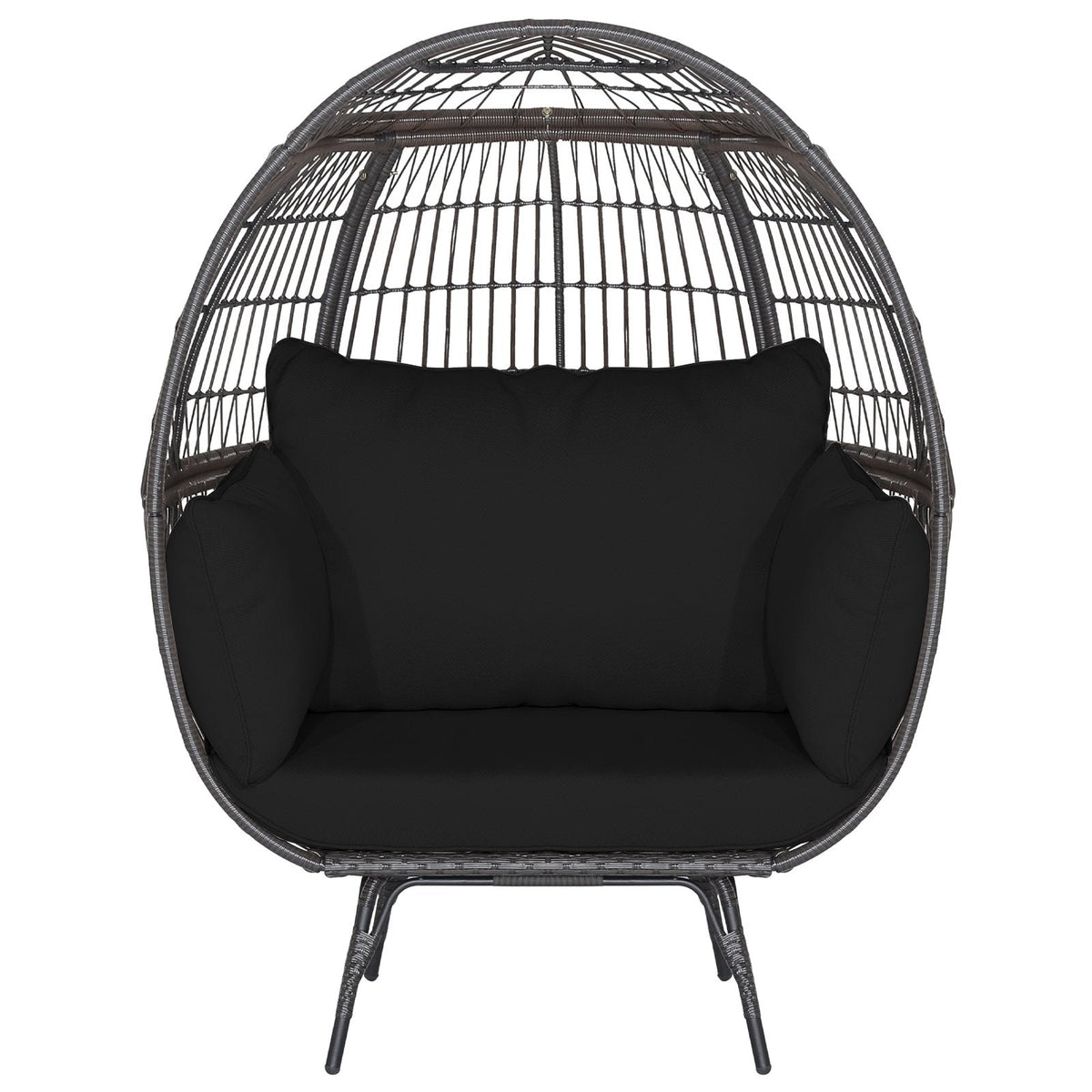 Sillón tipo huevo de mimbre extragrande con 4 cojines y capacidad de 450 lb, negro