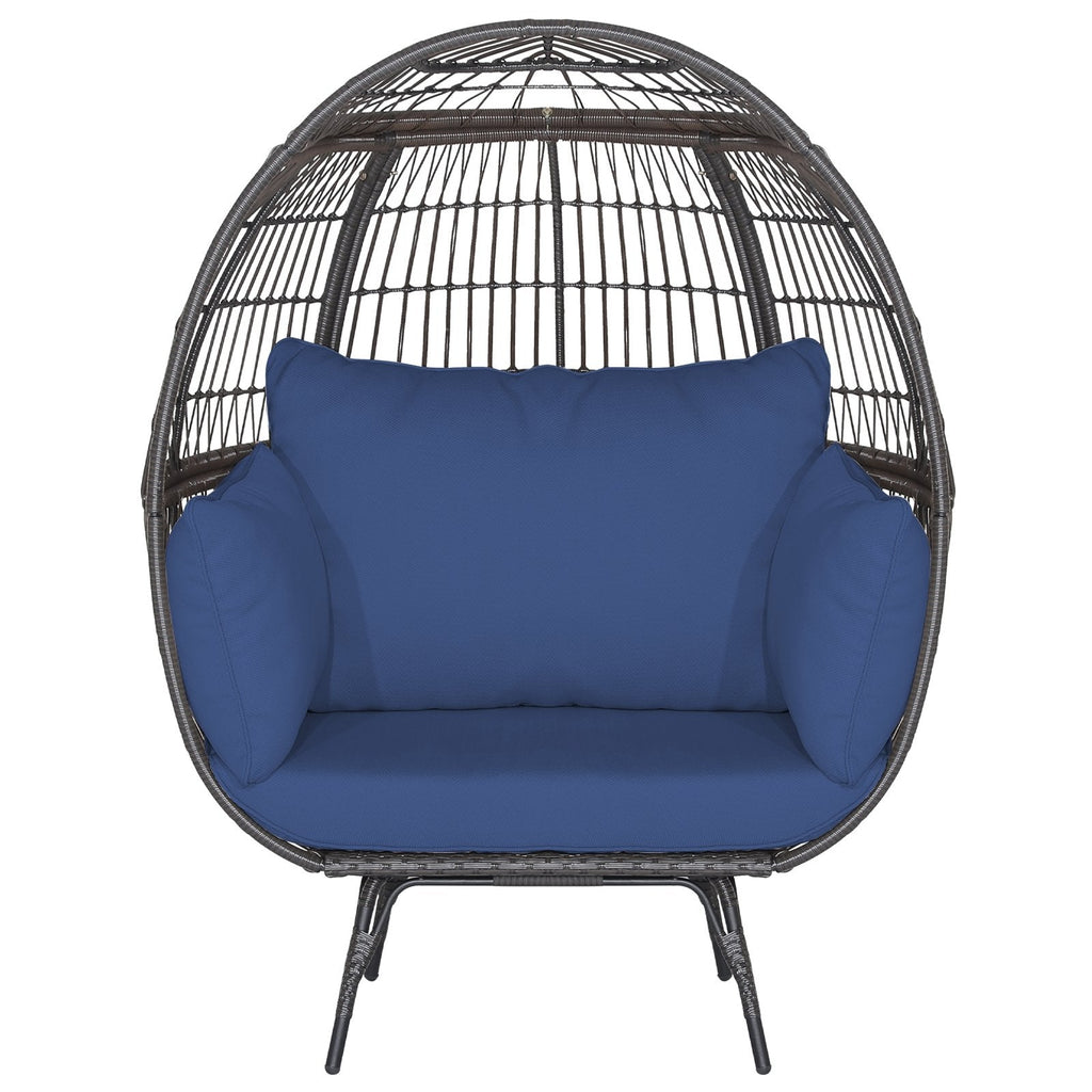 Fauteuil œuf surdimensionné en osier avec 4 coussins bleu marine, hauteur 145 cm