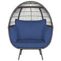 Fauteuil œuf surdimensionné en osier avec 4 coussins bleu marine, hauteur 145 cm