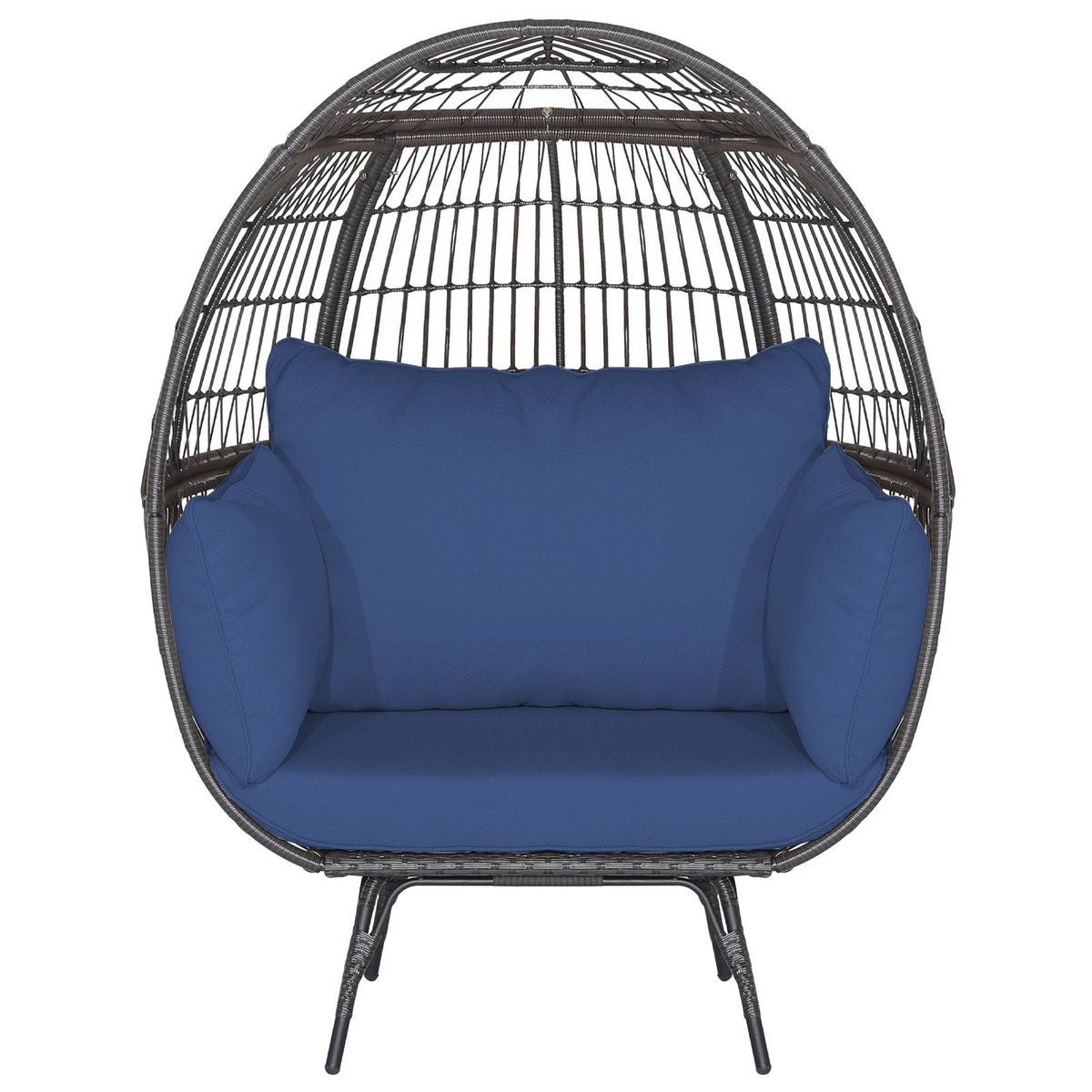 Fauteuil œuf surdimensionné en osier avec 4 coussins bleu marine, hauteur 145 cm