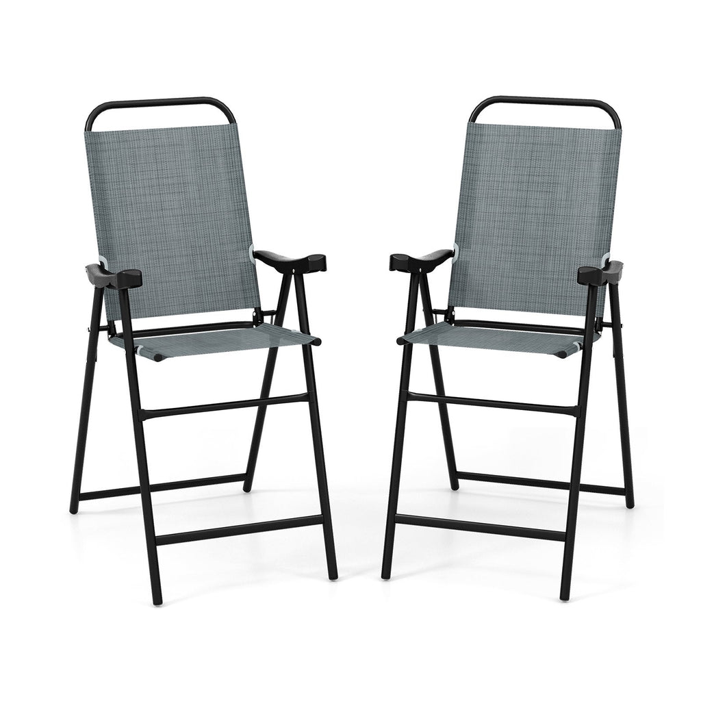 Ensemble de 2 tabourets de bar pliants de patio avec cadre en métal et repose-pieds - Bleu
