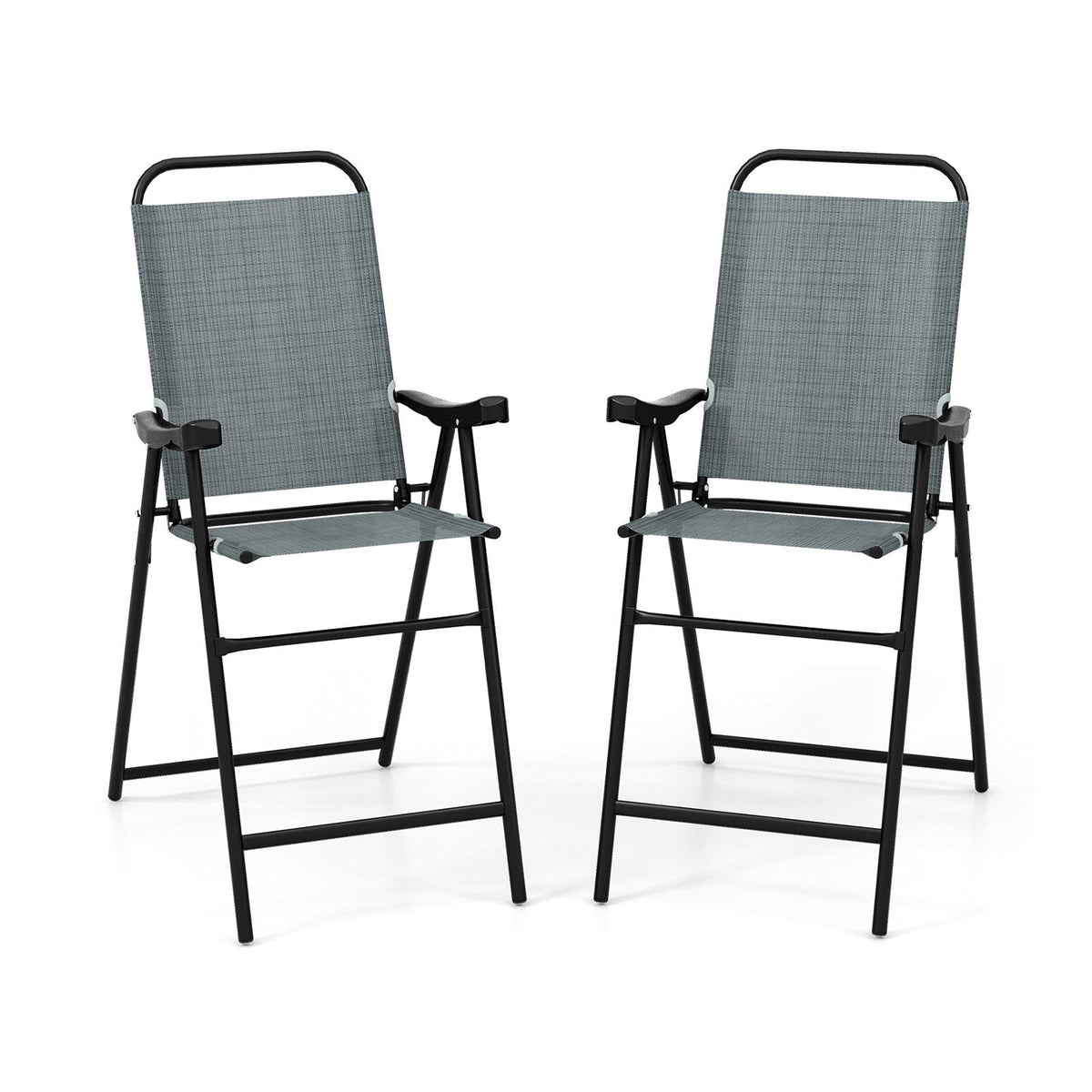 Ensemble de 2 tabourets de bar pliants de patio avec cadre en métal et repose-pieds - Bleu