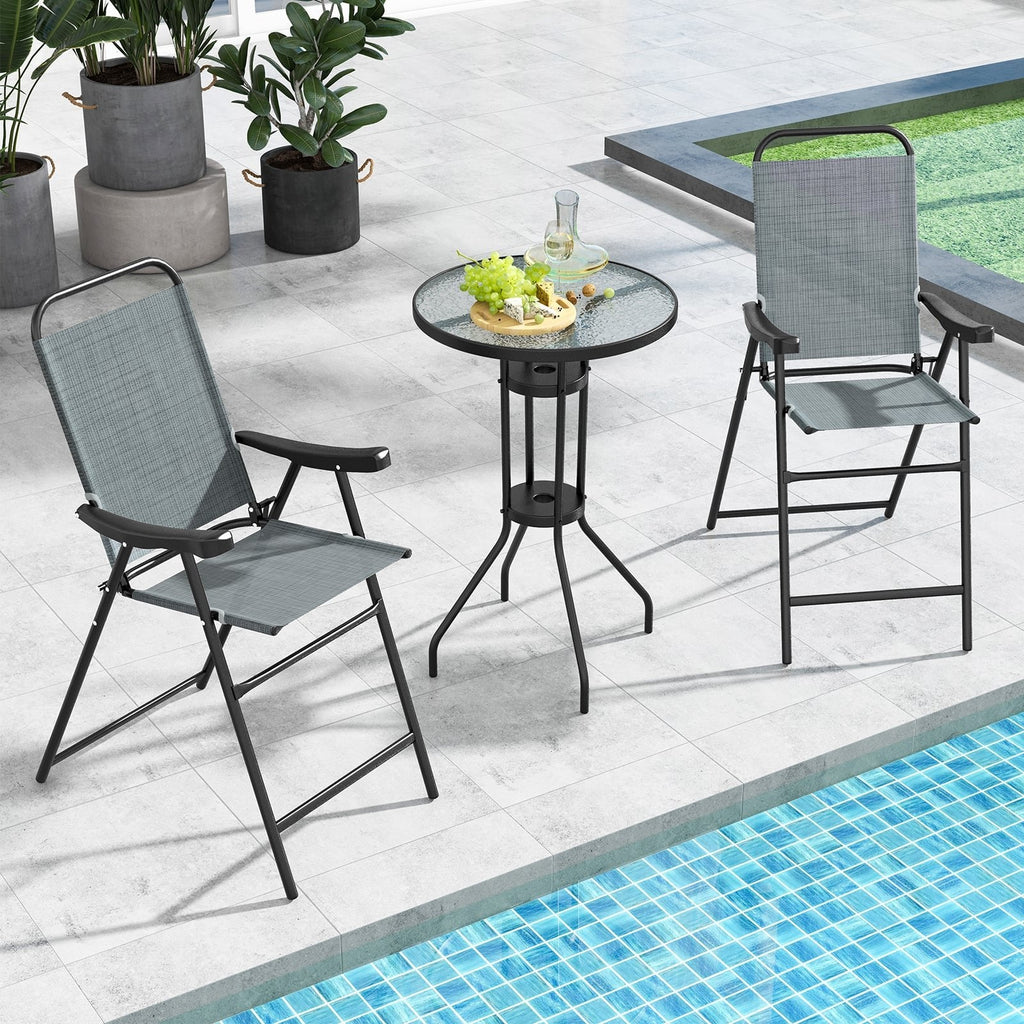 Ensemble de 2 tabourets de bar pliants de patio avec cadre en métal et repose-pieds - Bleu