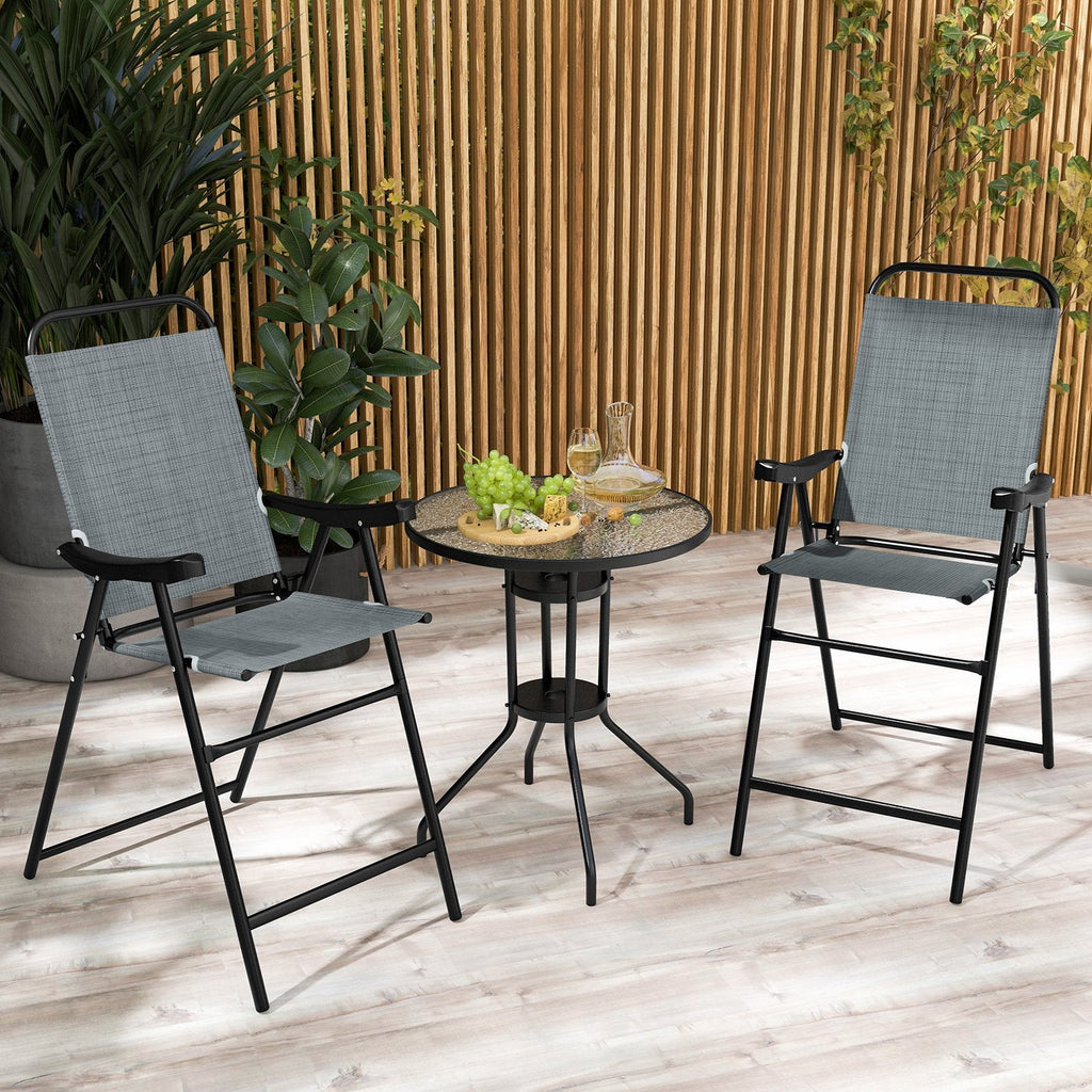Ensemble de 2 tabourets de bar pliants de patio avec cadre en métal et repose-pieds - Bleu