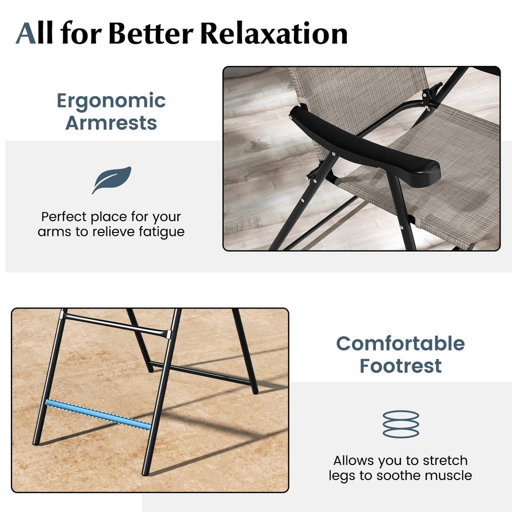 Ensemble de 2 tabourets de bar pliants de patio avec cadre en métal et repose-pieds - Bleu