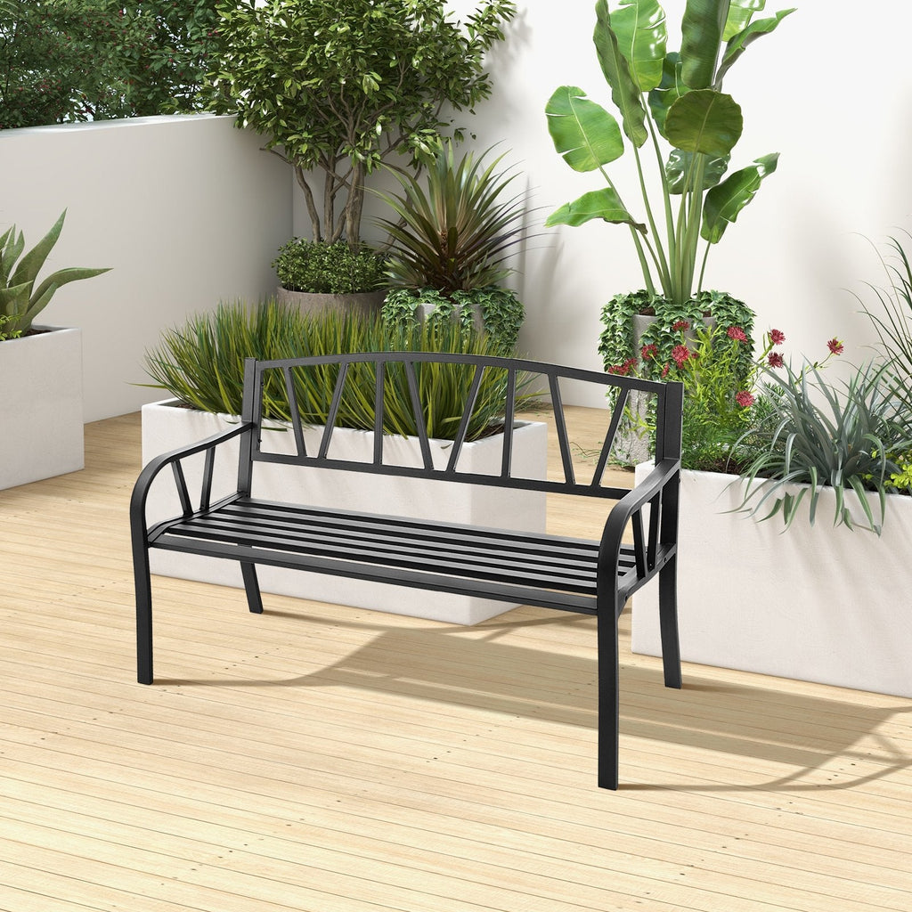 Gartenbank für die Terrasse mit Metallgestell und Lamellensitz – Schwarz