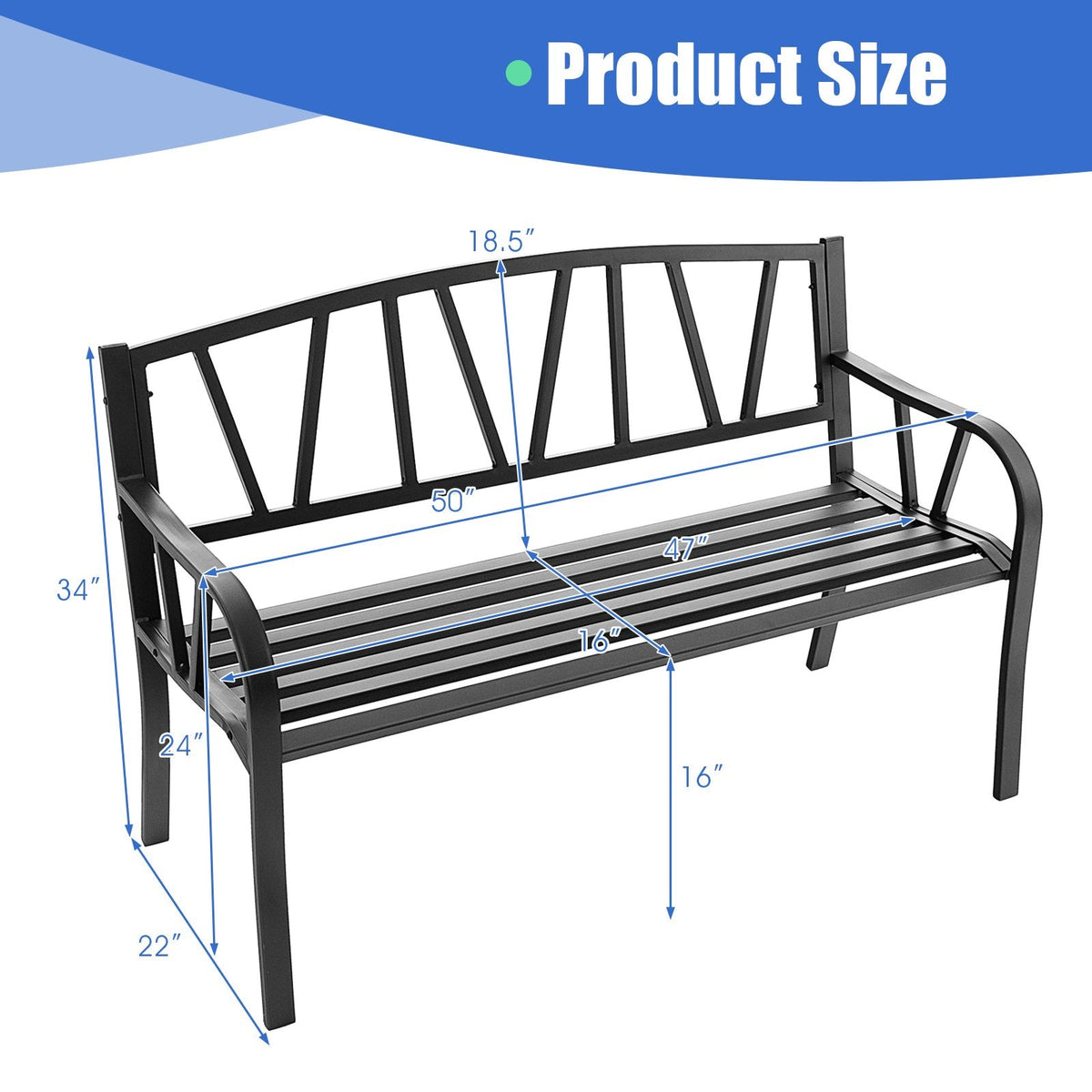 Gartenbank für die Terrasse mit Metallgestell und Lamellensitz – Schwarz
