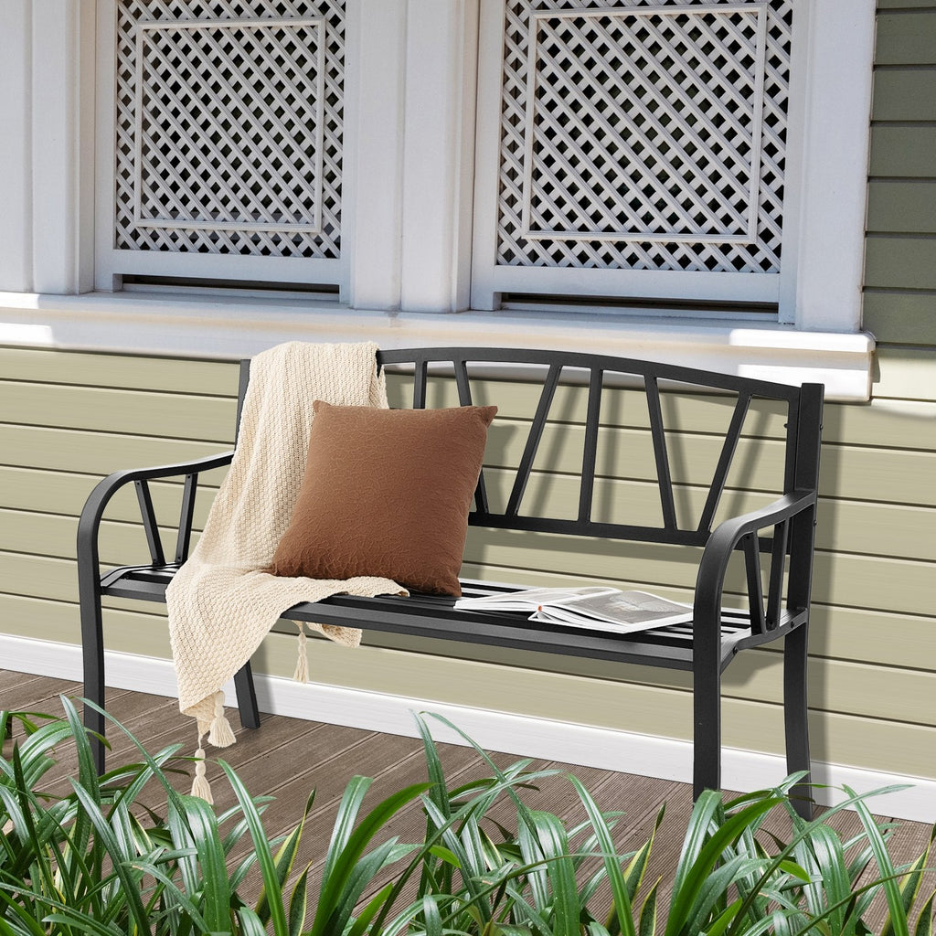 Gartenbank für die Terrasse mit Metallgestell und Lamellensitz – Schwarz