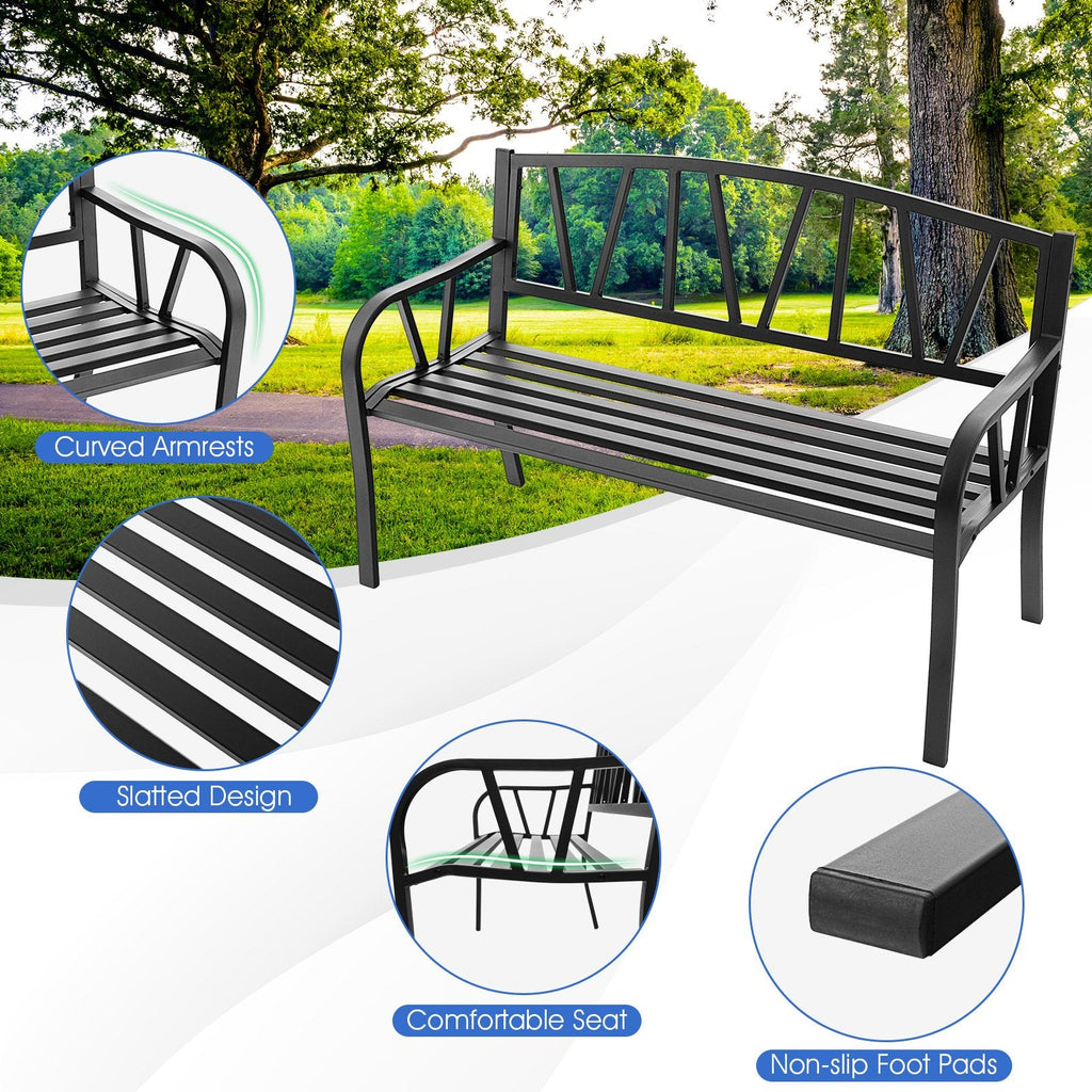 Gartenbank für die Terrasse mit Metallgestell und Lamellensitz – Schwarz