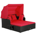 Cama de exterior de ratán con toldo retráctil y bandejas laterales, rojo
