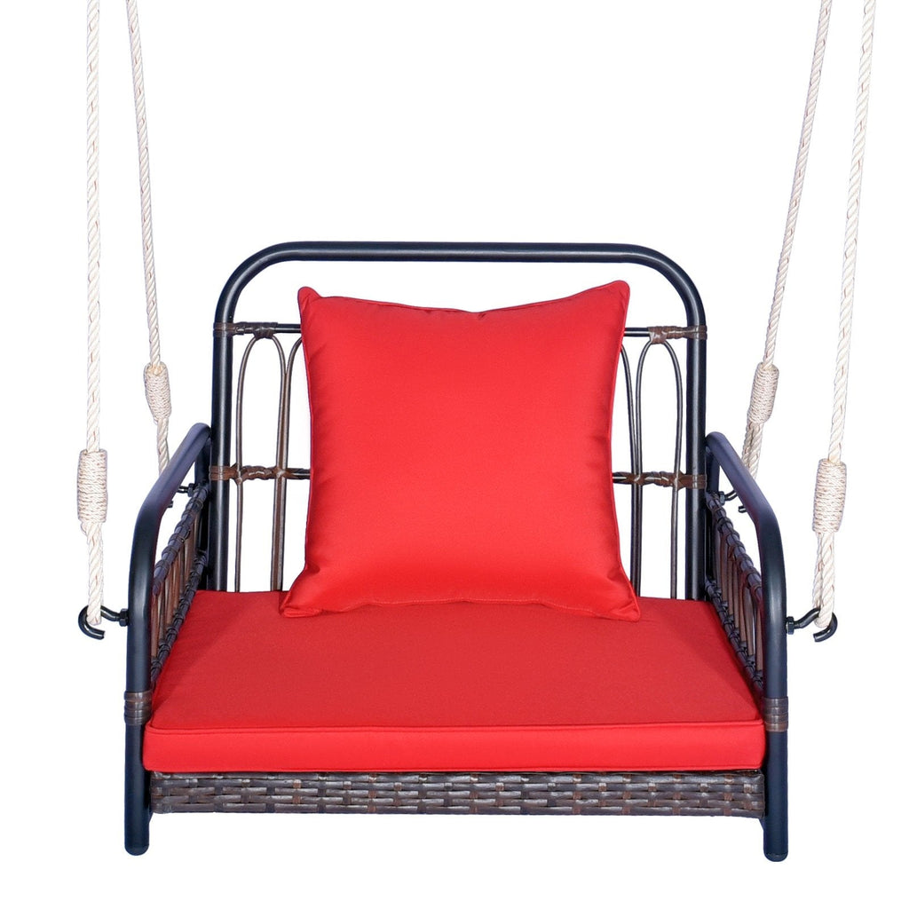 Columpio de ratán para patio o porche con cojín de asiento - Rojo