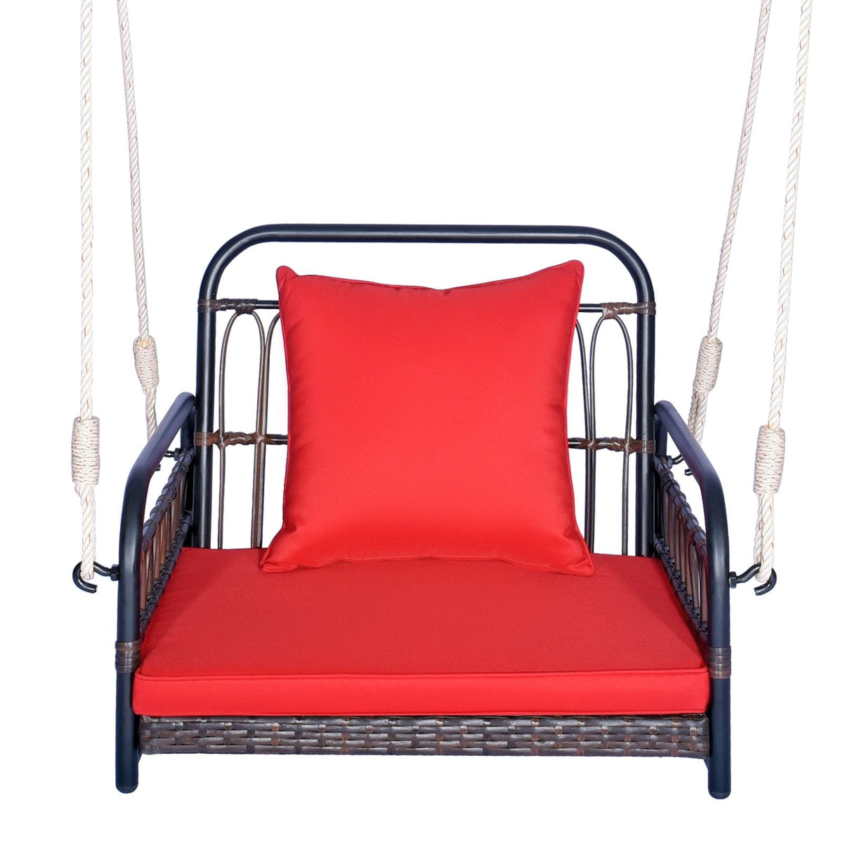 Columpio de ratán para patio o porche con cojín de asiento - Rojo