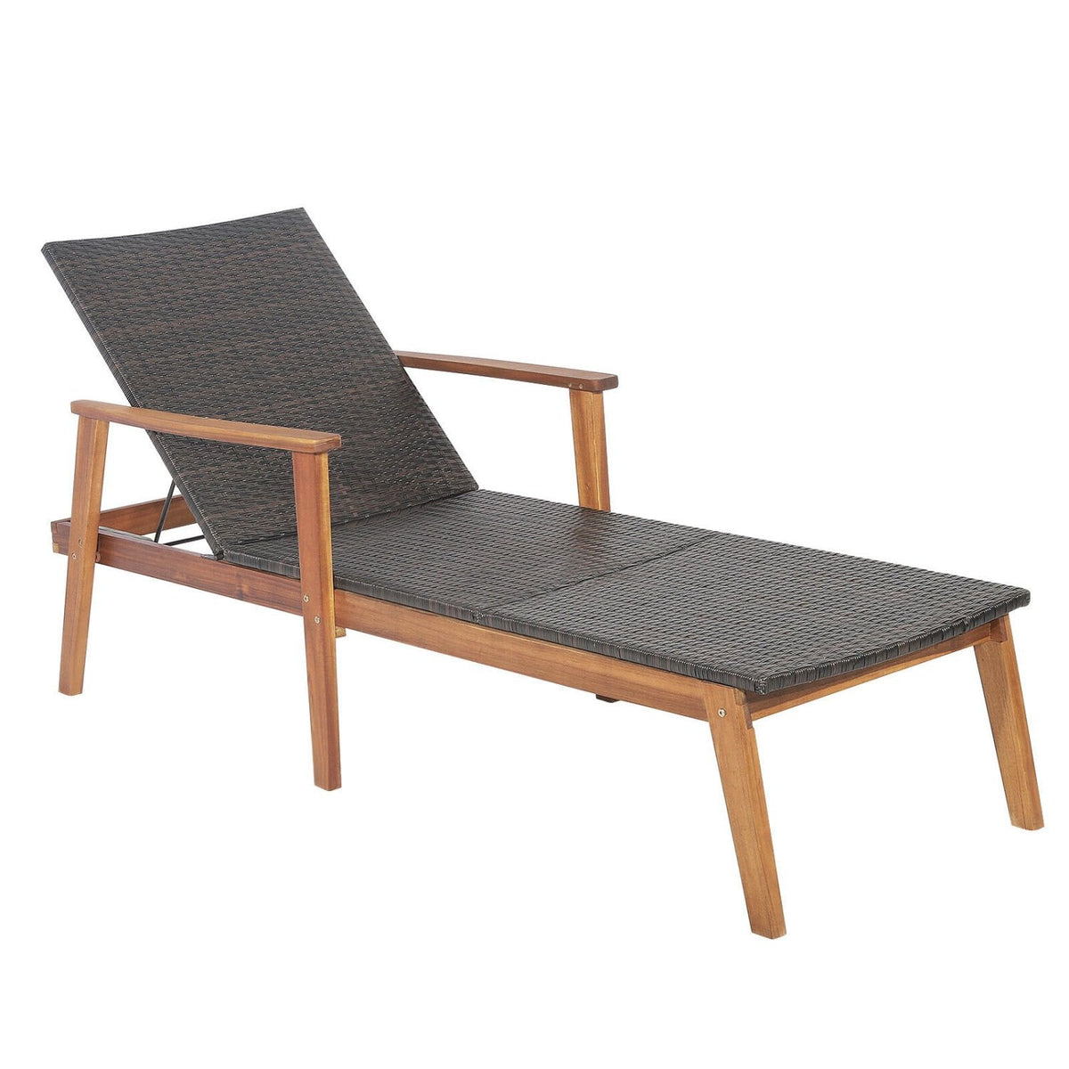 Chaise longue en acacia et osier avec dossier réglable en 4 positions, capacité de 800 lb