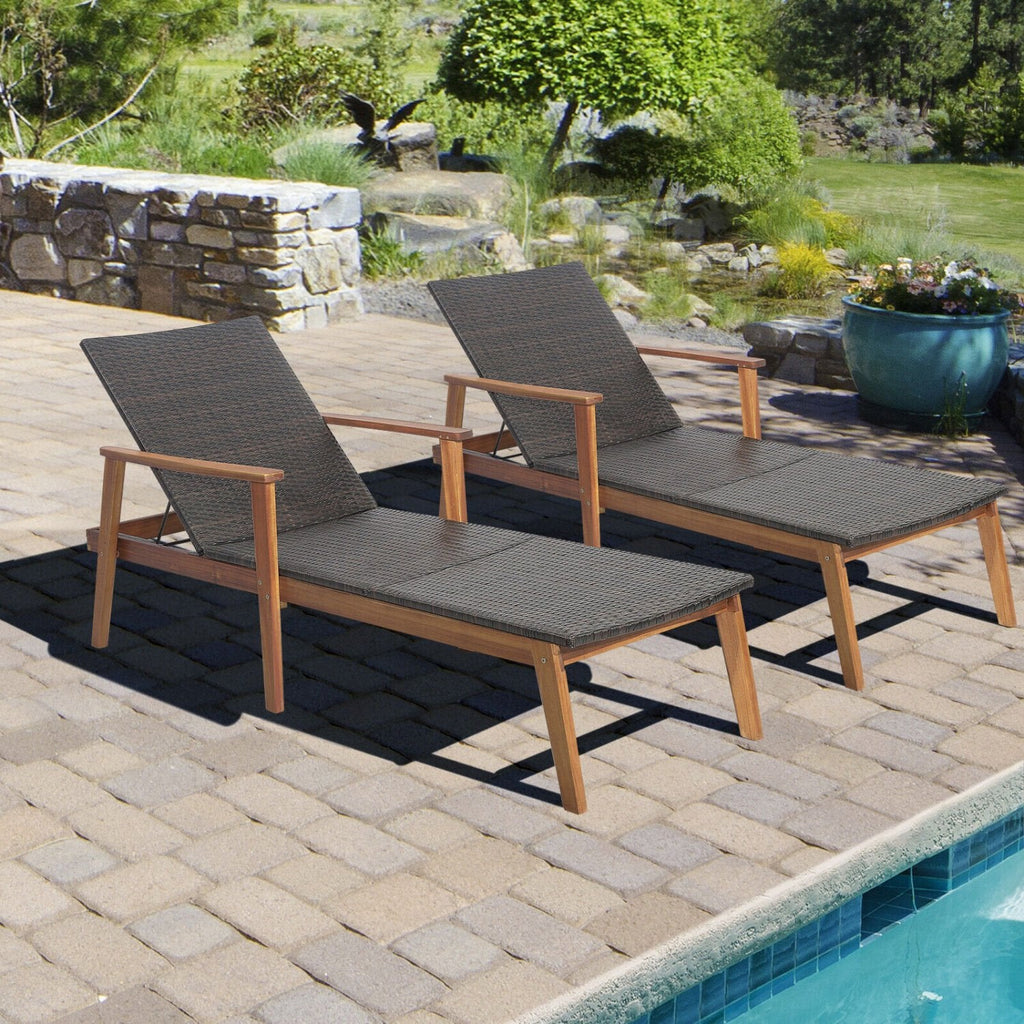 Chaise longue en acacia et osier avec dossier réglable en 4 positions, capacité de 800 lb