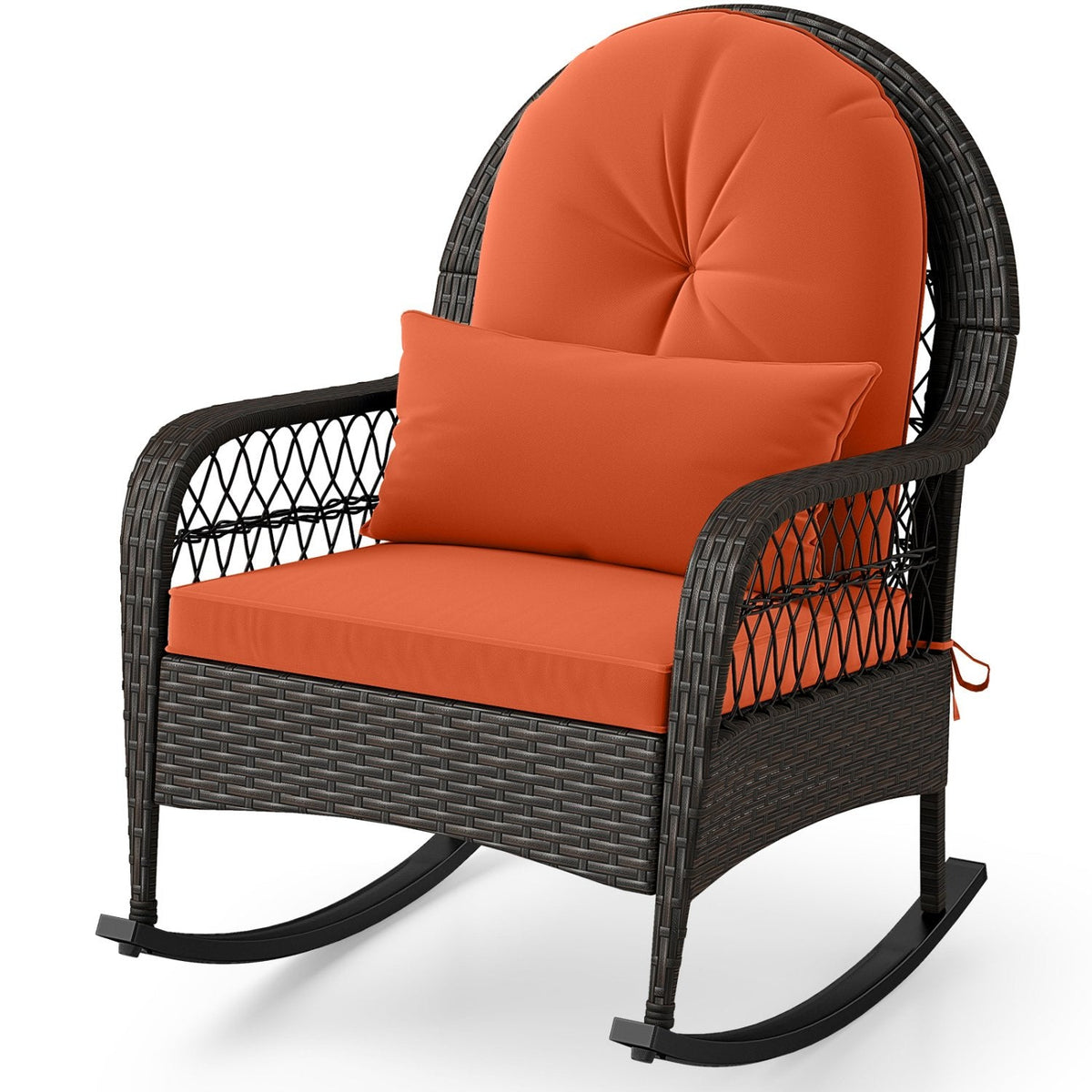Rattanstuhl mit Sitzlehne und Nierenkissen – Rot