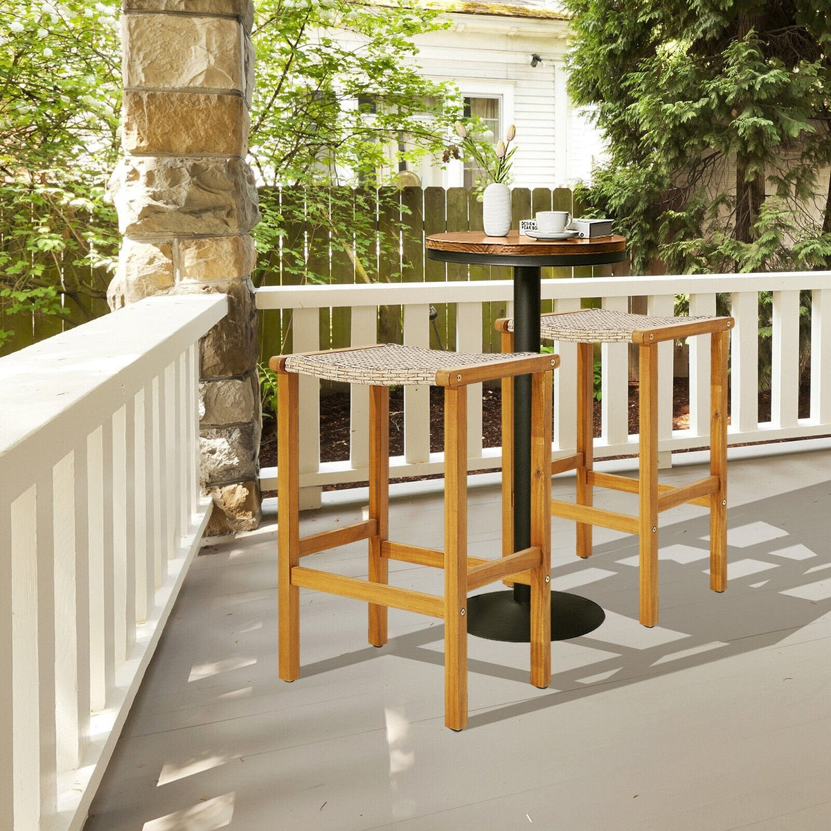 Tabourets de bar en bois pour patio, ensemble de 2/4 pièces - 2 pièces