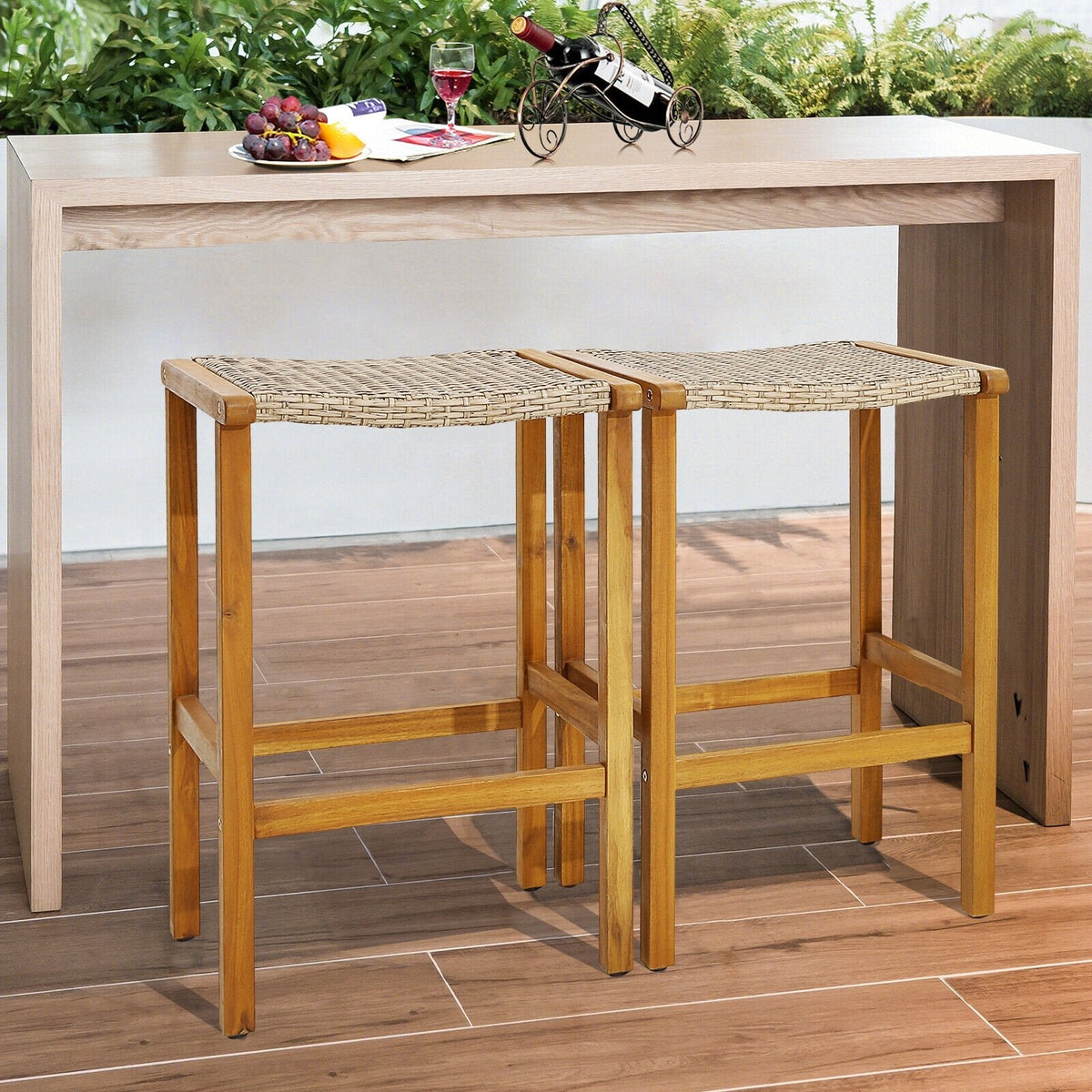 Tabourets de bar en bois pour patio, ensemble de 2/4 pièces - 2 pièces