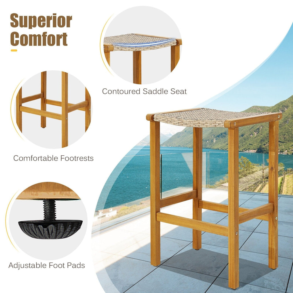 Tabourets de bar en bois pour patio, ensemble de 2/4 pièces - 2 pièces