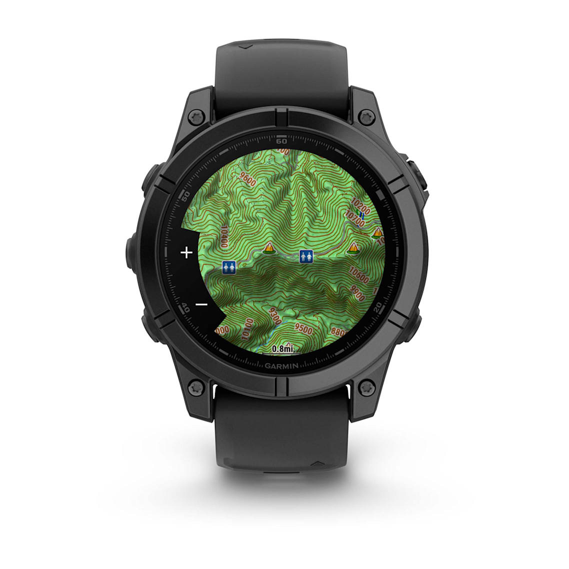Fēnix® E – 47 mm, AMOLED Gris pizarra acero con correa de silicona negra
