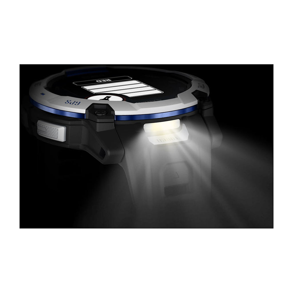 Instinct® 3 – 50 mm, Solar Whitestone con correa en Black/Bolt Blue