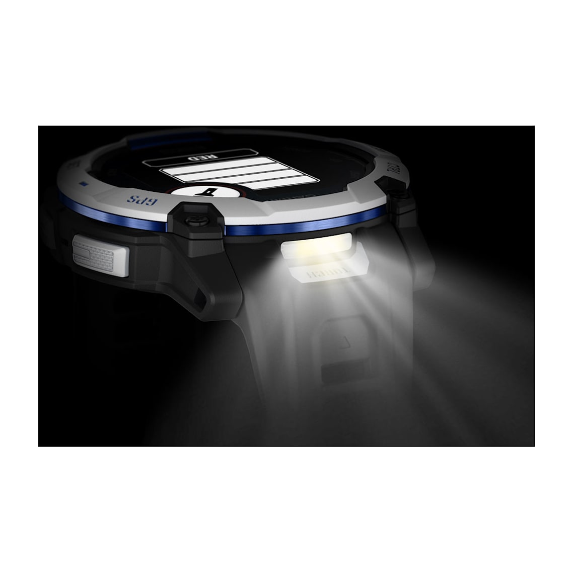 Instinct® 3 – 50 mm, Solar Whitestone con correa en Black/Bolt Blue