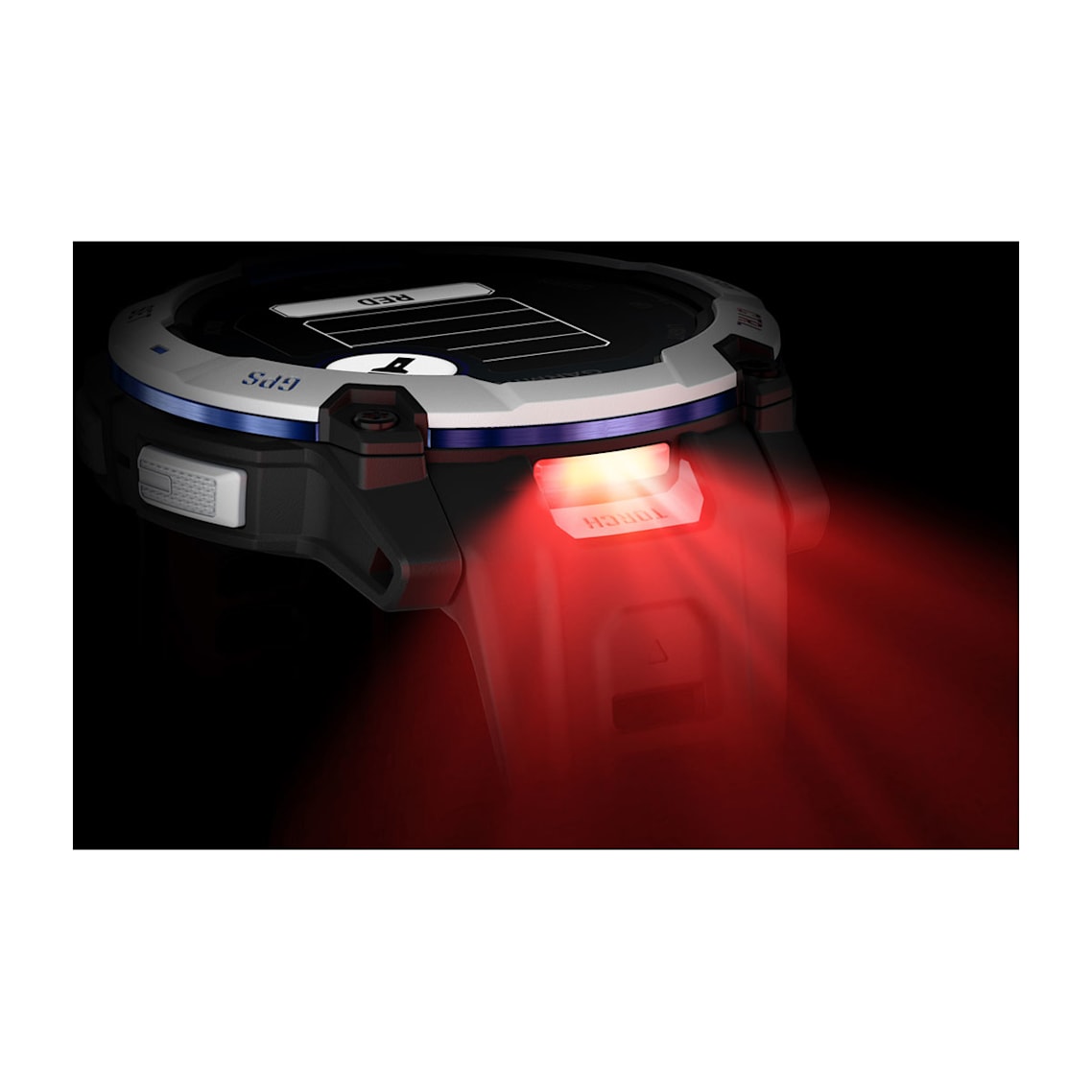 Instinct® 3 – 50 mm, Solar Whitestone con correa en Black/Bolt Blue