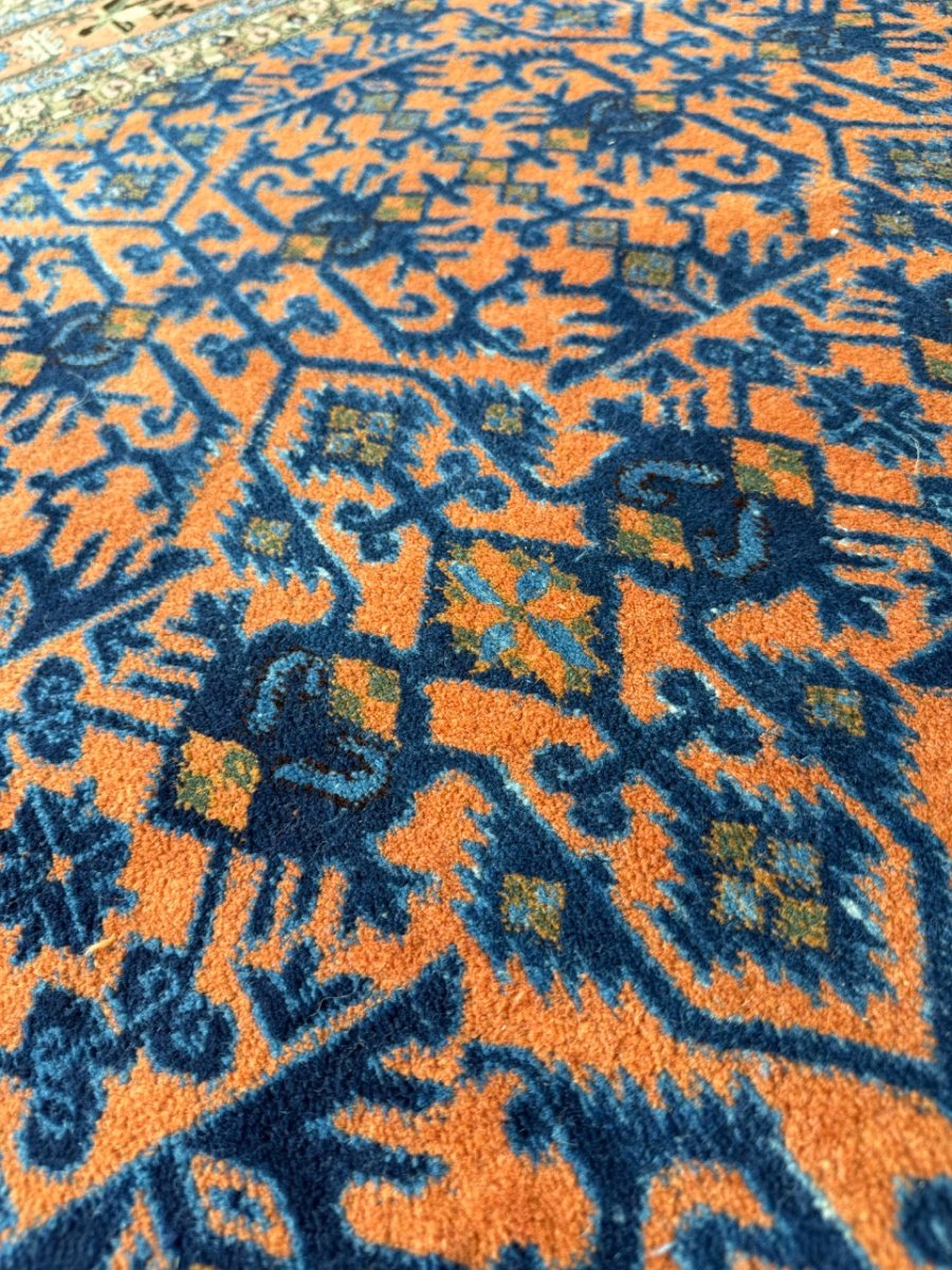 Persian Ardabil Rug — Apricot & Indigo Mahi Field | 5'9" × 9'