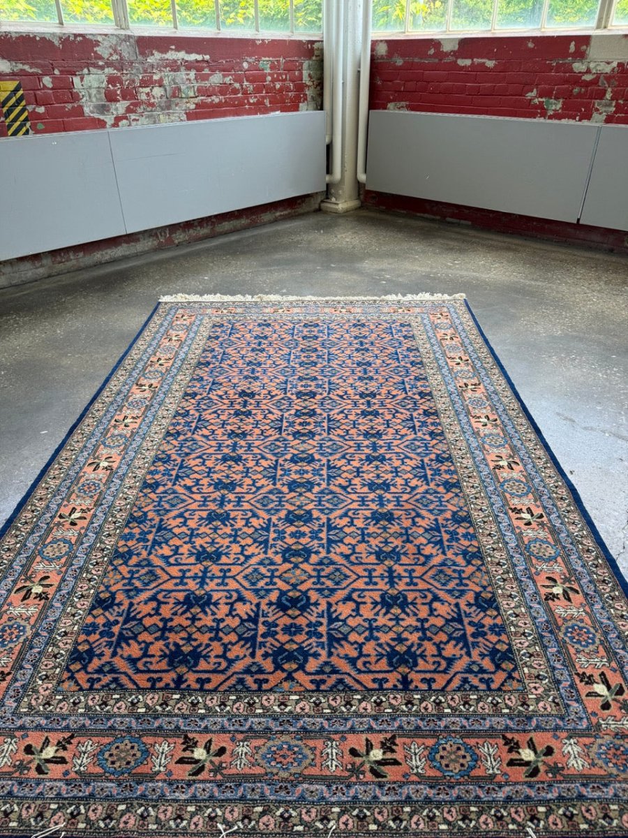Persian Ardabil Rug — Apricot & Indigo Mahi Field | 5'9" × 9'