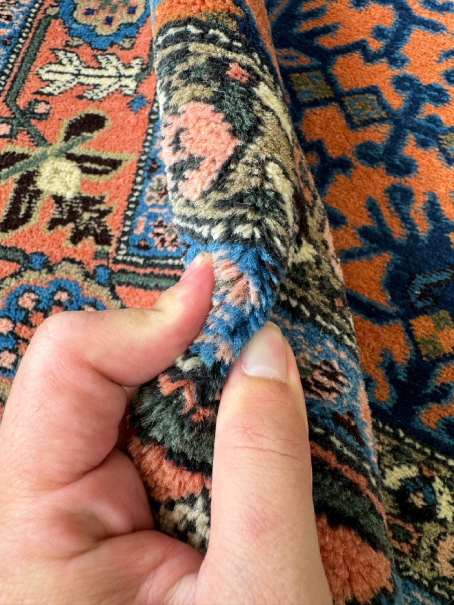 Persian Ardabil Rug — Apricot & Indigo Mahi Field | 5'9" × 9'