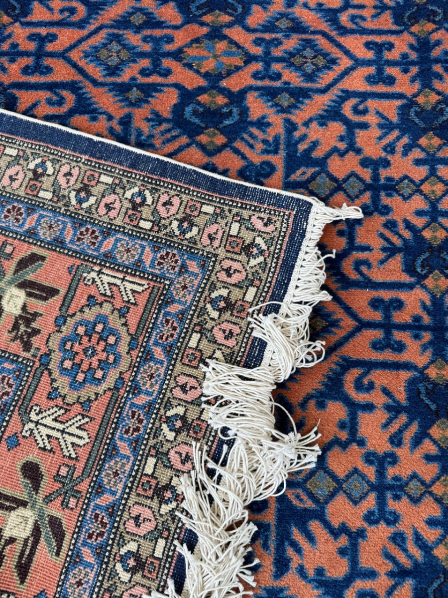 Persian Ardabil Rug — Apricot & Indigo Mahi Field | 5'9" × 9'