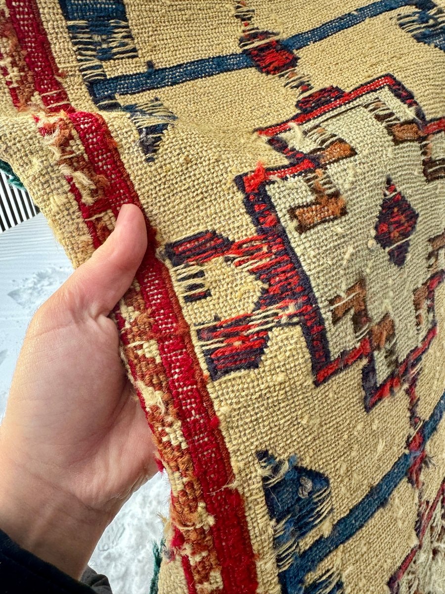 Persian Karadagh Varni Kilim — Golden Ivory & Geometric Border | 3'11" × 6'9"