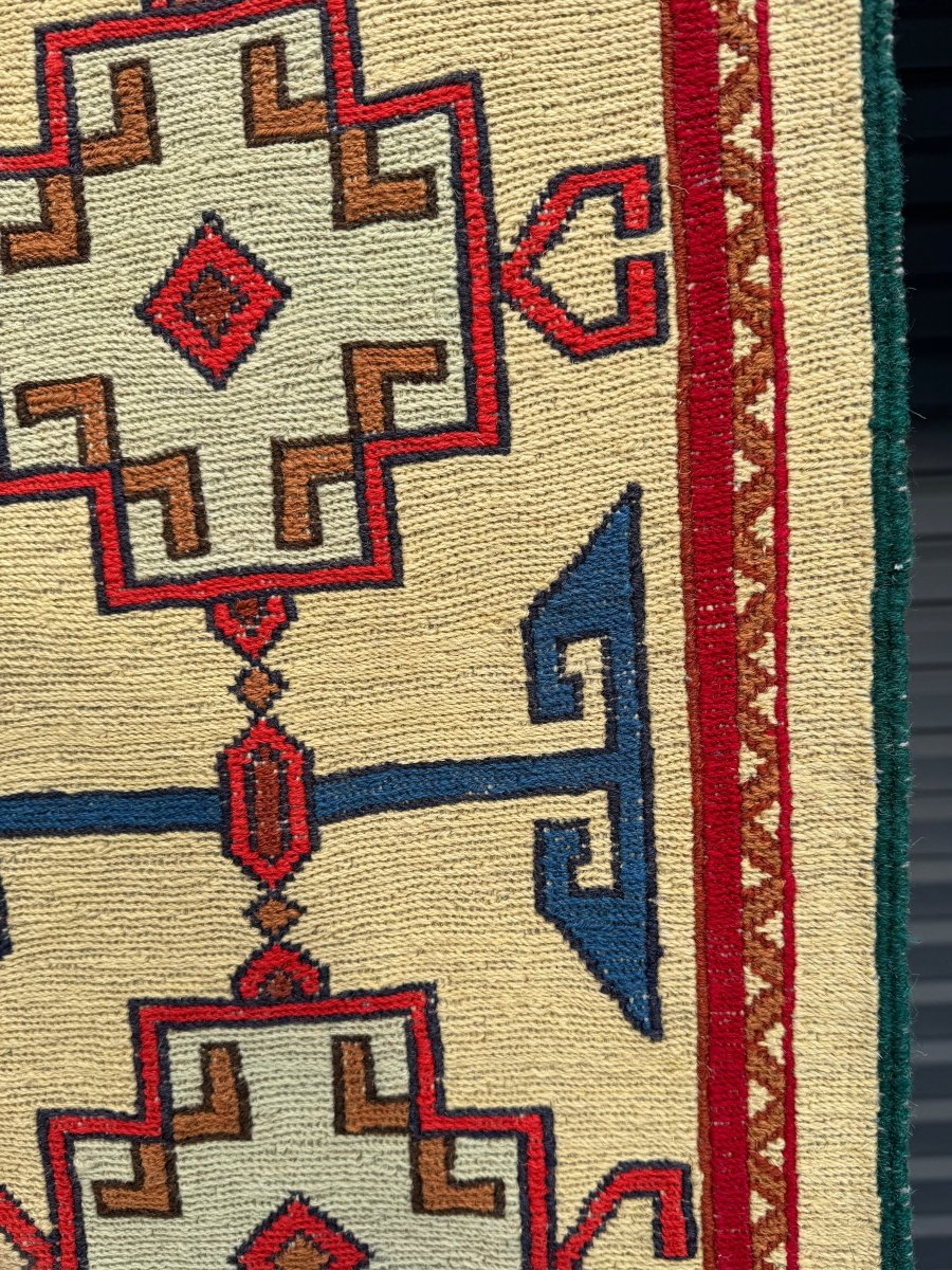 Persian Karadagh Varni Kilim — Golden Ivory & Geometric Border | 3'11" × 6'9"